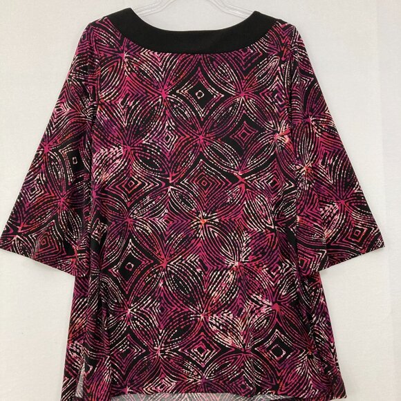 New AB Studio size 1X Purple Black Geometric Split Neck 3/4 Sleeve Stretch Top - Picture 9 of 10
